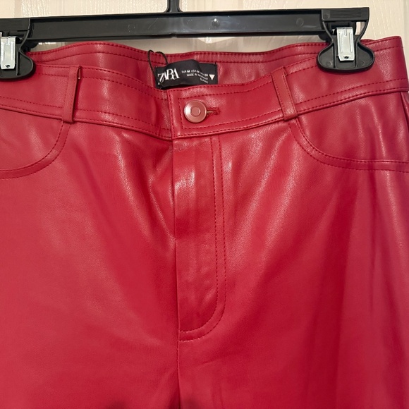 Zara Faux Leather Red Pants with Side Ankle Zippers Womens Size M - Picture 7 of 13